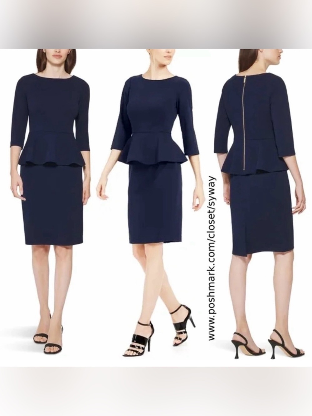 Calvin Klein Navy Long-Sleeve Peplum Dress